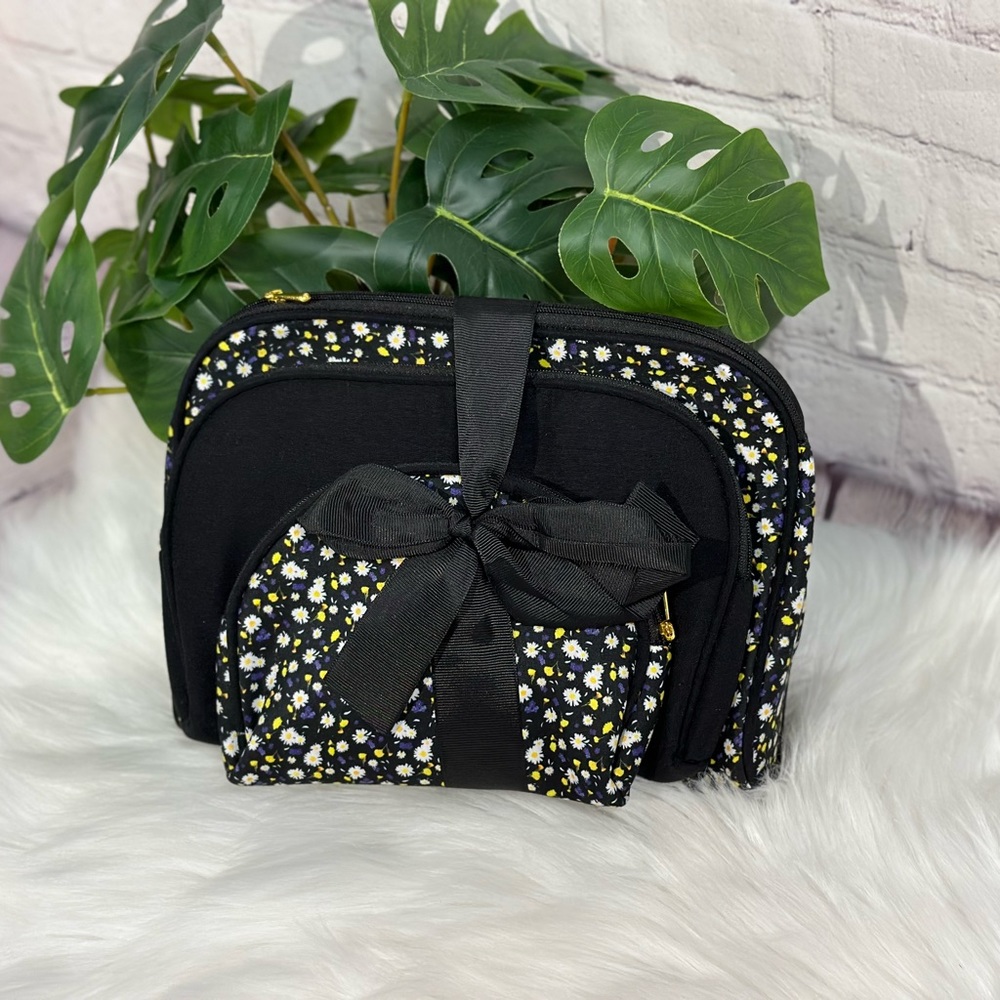 3 Pack Daisy Floral Makeup Storage Bags Set for Women Girls